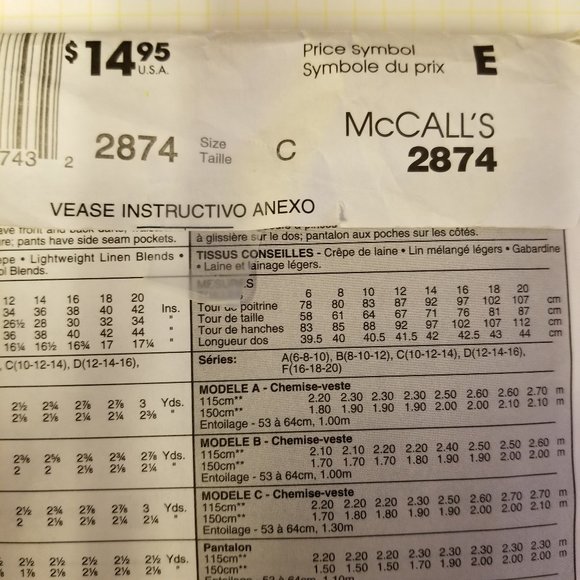 ✅2874 McCalls Misses Shirt Jacket Pants Bias Skirt - Picture 5 of 6